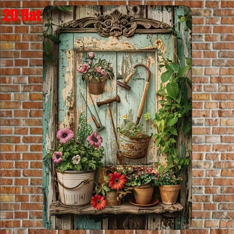 Gardening Tools Vintage - Letrero Metálico Vintage con Diseño Floral,