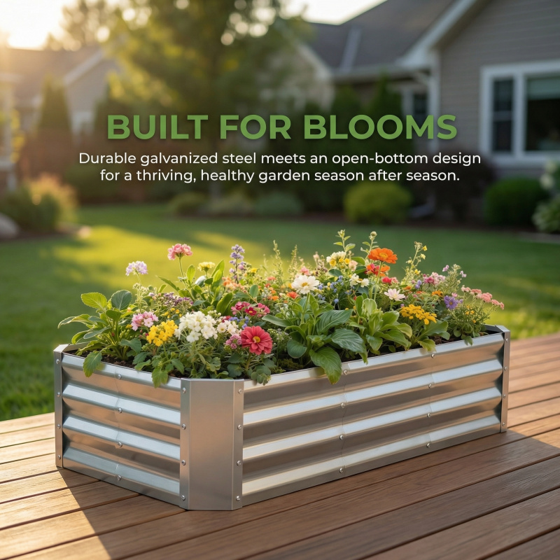 Gardening Tools Box - Jardinera Grande sin Fondo, Galvanizada, para