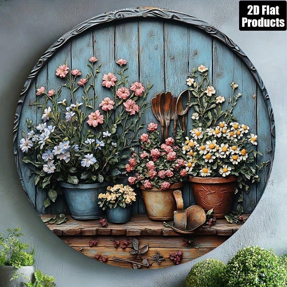 Gardening Tools Vintage - Arte de Pared Redondo de Aluminio